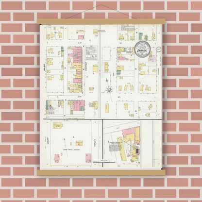 Old map wall art mockup — magnetic wood frame on brick wall — Sanborn Fire Insurance Map from Onarga, Iroquois County, Illinois (1901) - Complete Map Set