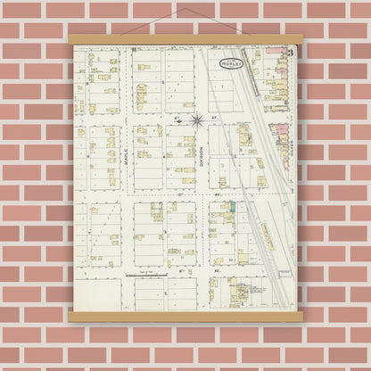 Old map wall art mockup — magnetic wood frame on brick wall — Sanborn Fire Insurance Map from Hurley, Iron County, Wisconsin (1891), Sheet #0003