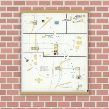 Old map wall art mockup — magnetic wood frame on brick wall — Sanborn Fire Insurance Map from Houghton, Houghton County, Michigan (1917), Sheet #0021