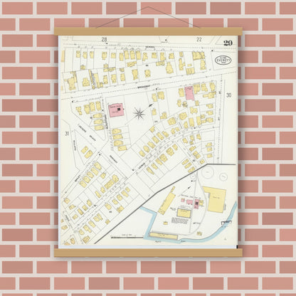 Old map wall art mockup — magnetic wood frame on brick wall — Sanborn Fire Insurance Map from Everett, Middlesex County, Massachusetts (1903), Sheet #0029