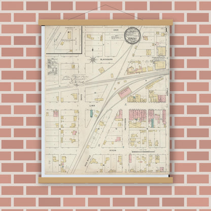 Old map wall art mockup — magnetic wood frame on brick wall — Sanborn Fire Insurance Map from Forest, Hardin County, Ohio (1895) - Complete Map Set