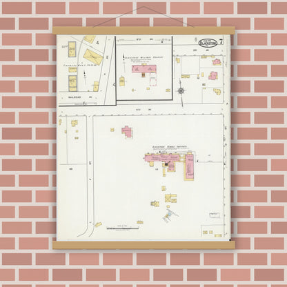 Old map wall art mockup — magnetic wood frame on brick wall — Sanborn Fire Insurance Map from Blackstone, Nottoway County, Virginia (1919), Sheet #0007