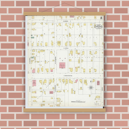 Old map wall art mockup — magnetic wood frame on brick wall — Sanborn Fire Insurance Map from Jamestown, Greene County, Ohio (1899), Sheet #0003
