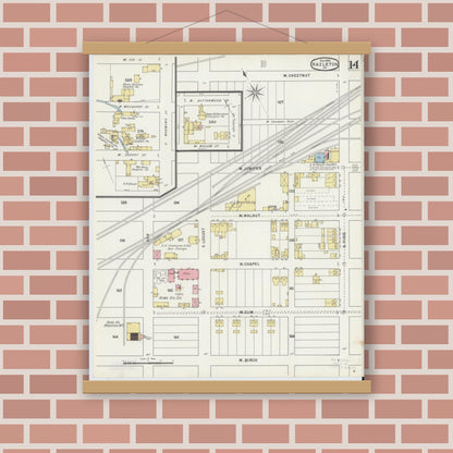 Old map wall art mockup — magnetic wood frame on brick wall — Sanborn Fire Insurance Map from Hazleton, Luzerne County, Pennsylvania (1895), Sheet #0014