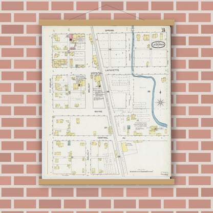 Old map wall art mockup — magnetic wood frame on brick wall — Sanborn Fire Insurance Map from Lagrange, LaGrange County, Indiana (1892), Sheet #0003
