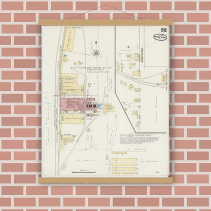 Old map wall art mockup — magnetic wood frame on brick wall — Sanborn Fire Insurance Map from Houston, Harris County, Texas (1890), Sheet #0032