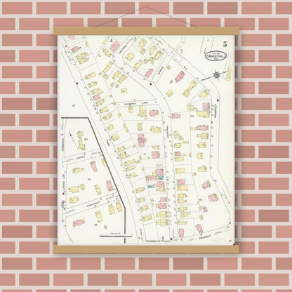 Old map wall art mockup — magnetic wood frame on brick wall — Sanborn Fire Insurance Map from Turners Falls, Franklin County, Massachusetts (1914), Sheet #0005