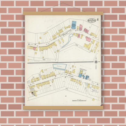 Old map wall art mockup — magnetic wood frame on brick wall — Sanborn Fire Insurance Map from Mauch Chunk, Carbon County, Pennsylvania (1915), Sheet #0004