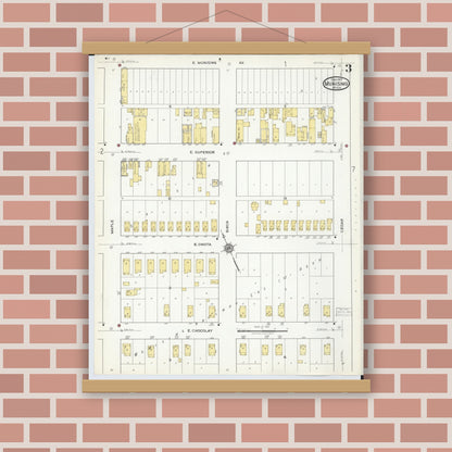 Old map wall art mockup — magnetic wood frame on brick wall — Sanborn Fire Insurance Map from Munising, Alger County, Michigan (1917), Sheet #0003