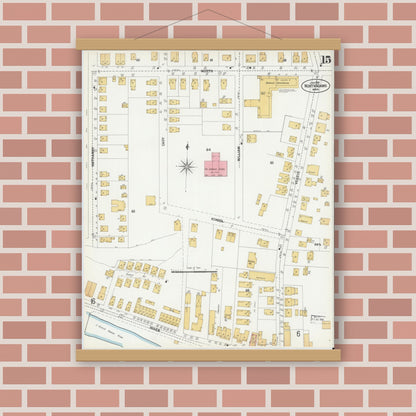 Old map wall art mockup — magnetic wood frame on brick wall — Sanborn Fire Insurance Map from North Adams, Berkshire County, Massachusetts (1901), Sheet #0015