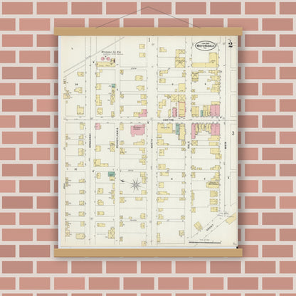 Old map wall art mockup — magnetic wood frame on brick wall — Sanborn Fire Insurance Map from Meyersdale, Somerset County, Pennsylvania (1897), Sheet #0002