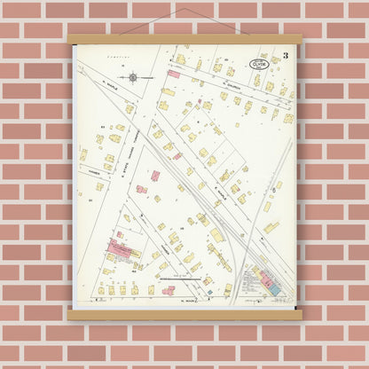 Old map wall art mockup — magnetic wood frame on brick wall — Sanborn Fire Insurance Map from Clyde, Sandusky County, Ohio (1911), Sheet #0003