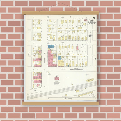 Old map wall art mockup — magnetic wood frame on brick wall — Sanborn Fire Insurance Map from Edgerton, Williams County, Ohio (1913), Sheet #0003