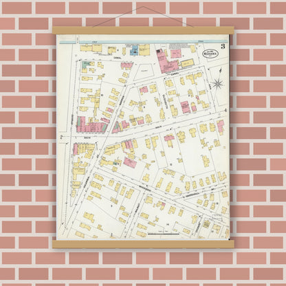 Old map wall art mockup — magnetic wood frame on brick wall — Sanborn Fire Insurance Map from Mohawk, Herkimer County, New York (1902), Sheet #0003