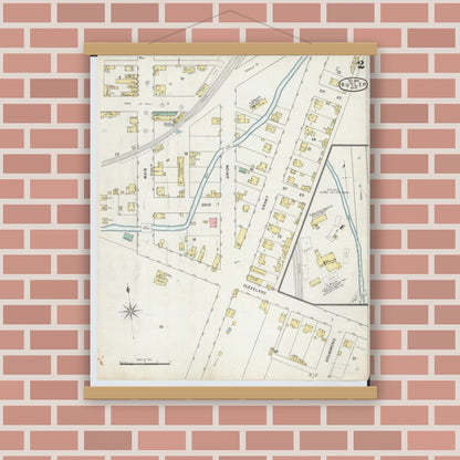 Old map wall art mockup — magnetic wood frame on brick wall — Sanborn Fire Insurance Map from Butler, Richland County, Ohio (1885), Sheet #0002