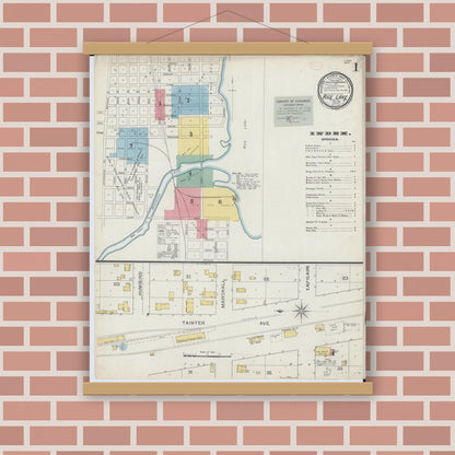 Old map wall art mockup — magnetic wood frame on brick wall — Sanborn Fire Insurance Map from Rice Lake, Barron County, Wisconsin (1893) - Complete Map Set