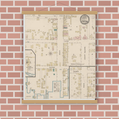 Old map wall art mockup — magnetic wood frame on brick wall — Sanborn Fire Insurance Map from Edenton, Chowan County, North Carolina (1885), Sheet #0001