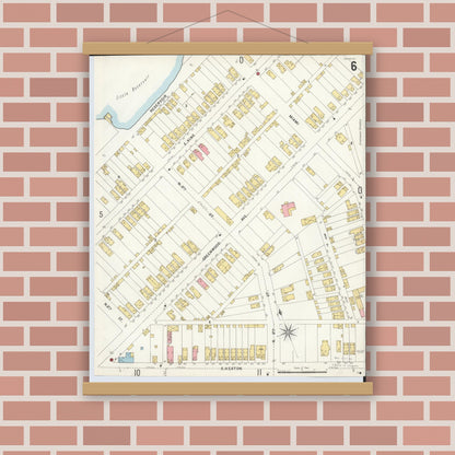 Old map wall art mockup — magnetic wood frame on brick wall — Sanborn Fire Insurance Map from Hamilton, Butler County, Ohio (1899), Sheet #0006