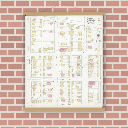 Old map wall art mockup — magnetic wood frame on brick wall — Sanborn Fire Insurance Map from Sterling, Whiteside County, Illinois (1916), Sheet #0003