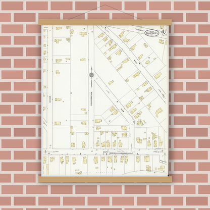 Old map wall art mockup — magnetic wood frame on brick wall — Sanborn Fire Insurance Map from Ballston Spa, Saratoga County, New York (1911), Sheet #0004