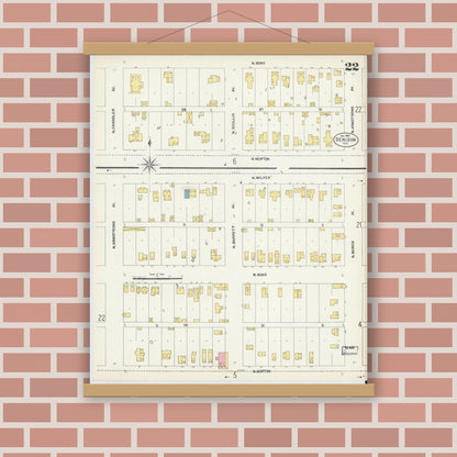 Old map wall art mockup — magnetic wood frame on brick wall — Sanborn Fire Insurance Map from Denison, Grayson County, Texas (1903), Sheet #0022
