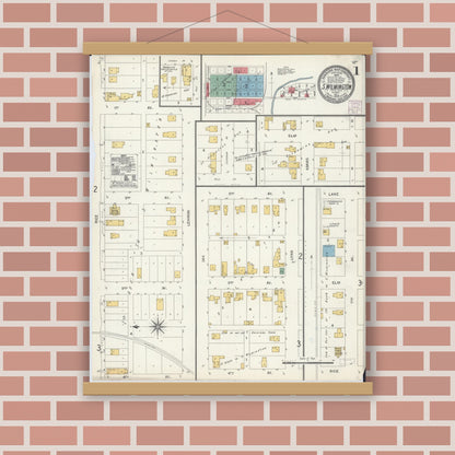 Old map wall art mockup — magnetic wood frame on brick wall — Sanborn Fire Insurance Map from South Wilmington, Grundy County, Illinois (1904) - Complete Map Set