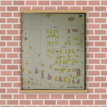 Old map wall art mockup — magnetic wood frame on brick wall — Sanborn Fire Insurance Map from Jackson, Jackson County, Michigan (1907), Sheet #0026