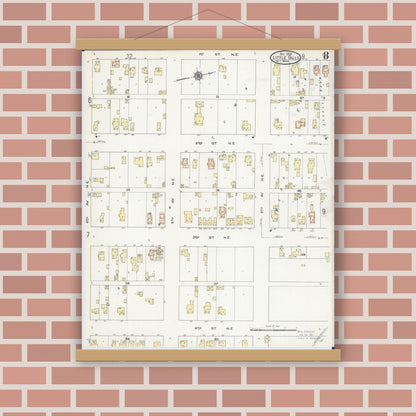 Old map wall art mockup — magnetic wood frame on brick wall — Sanborn Fire Insurance Map from Little Falls, Morrison County, Minnesota (1909), Sheet #0008