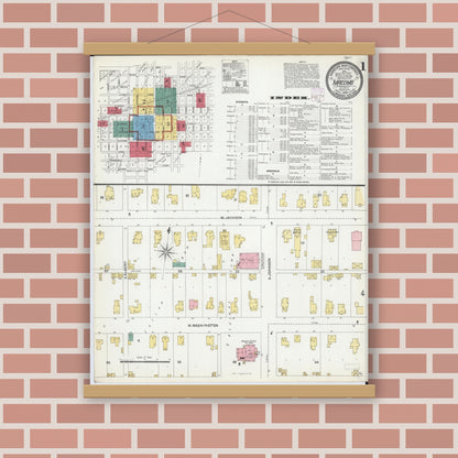Old map wall art mockup — magnetic wood frame on brick wall — Sanborn Fire Insurance Map from Macomb, Mcdonough County, Illinois (1906), Sheet #0001