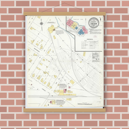 Old map wall art mockup — magnetic wood frame on brick wall — Sanborn Fire Insurance Map from Lakeview, Montcalm County, Michigan (1911) - Complete Map Set