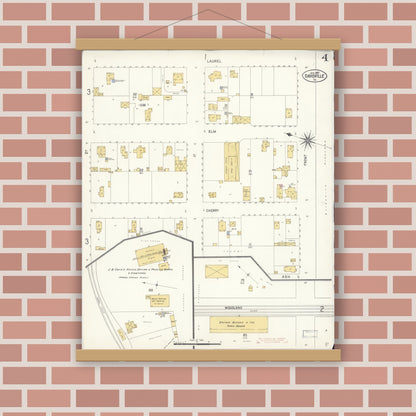 Old map wall art mockup — magnetic wood frame on brick wall — Sanborn Fire Insurance Map from Davis, Yolo County, California (1907), Sheet #0004