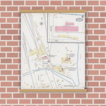Old map wall art mockup — magnetic wood frame on brick wall — Sanborn Fire Insurance Map from Waukegan, Lake County, Illinois (1894), Sheet #0006