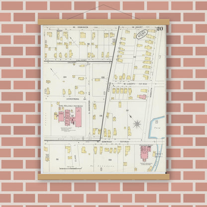 Old map wall art mockup — magnetic wood frame on brick wall — Sanborn Fire Insurance Map from Rome, Oneida County, New York (1894), Sheet #0020