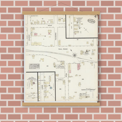 Old map wall art mockup — magnetic wood frame on brick wall — Sanborn Fire Insurance Map from Durham, Durham County, North Carolina (1884), Sheet #0004
