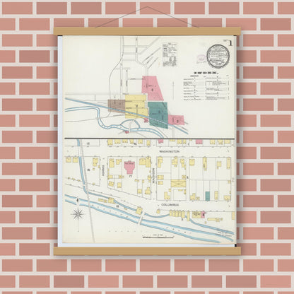 Old map wall art mockup — magnetic wood frame on brick wall — Sanborn Fire Insurance Map from Nelsonville, Athens County, Ohio (1893) - Complete Map Set