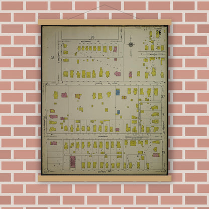 Old map wall art mockup — magnetic wood frame on brick wall — Sanborn Fire Insurance Map from Kenosha, Kenosha County, Wisconsin. (1918), Sheet 40