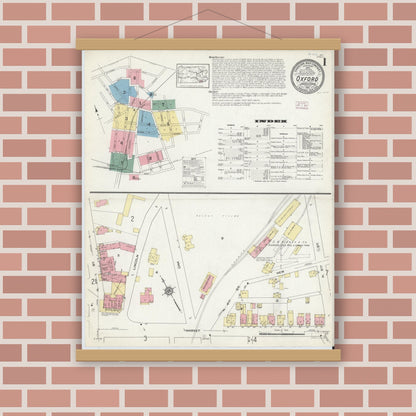 Old map wall art mockup — magnetic wood frame on brick wall — Sanborn Fire Insurance Map from Oxford, Chester County, Pennsylvania (1914) - Complete Map Set