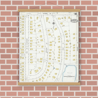 Old map wall art mockup — magnetic wood frame on brick wall — Sanborn Fire Insurance Map from Edwardsville, Madison County, Illinois (1921), Sheet #0016