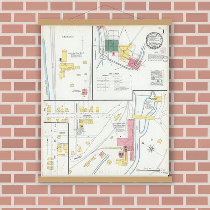 Old map wall art mockup — magnetic wood frame on brick wall — Sanborn Fire Insurance Map from Catawissa, Columbia County, Pennsylvania (1901) - Complete Map Set