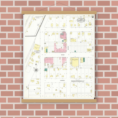 Old map wall art mockup — magnetic wood frame on brick wall — Sanborn Fire Insurance Map from Humeston, Wayne County, Iowa (1907), Sheet #0002