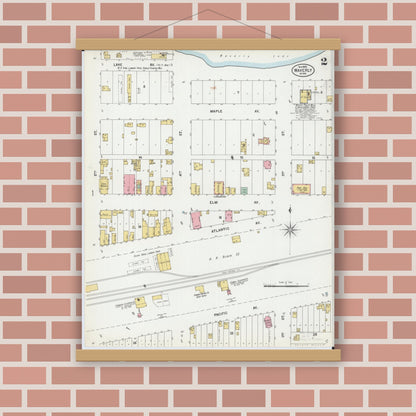 Old map wall art mockup — magnetic wood frame on brick wall — Sanborn Fire Insurance Map from Waverly, Wright County, Minnesota (1899), Sheet #0002