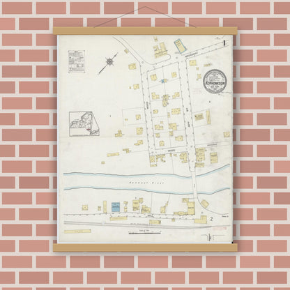 Old map wall art mockup — magnetic wood frame on brick wall — Sanborn Fire Insurance Map from Kerhonkson, Ulster County, New York (1914) - Complete Map Set