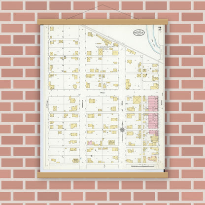 Old map wall art mockup — magnetic wood frame on brick wall — Sanborn Fire Insurance Map from Bellville, Richland County, Ohio (1910), Sheet #0002