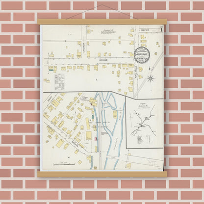 Old map wall art mockup — magnetic wood frame on brick wall — Sanborn Fire Insurance Map from Scranton Suburbs, Lackawanna County, Pennsylvania (1893) - Complete Map Set