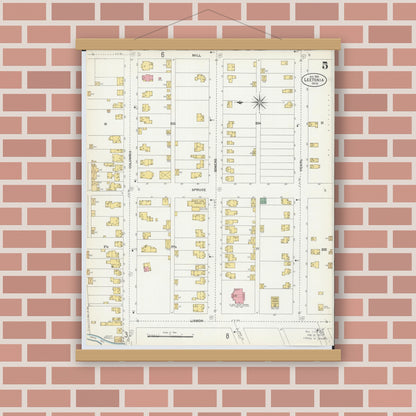 Old map wall art mockup — magnetic wood frame on brick wall — Sanborn Fire Insurance Map from Leetonia, Columbiana County, Ohio (1903), Sheet #0005