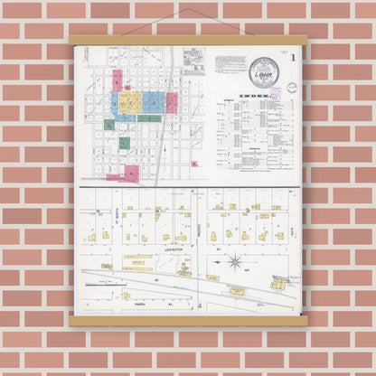 Old map wall art mockup — magnetic wood frame on brick wall — Sanborn Fire Insurance Map from Lamar, Barton County, Missouri (1902) - Complete Map Set