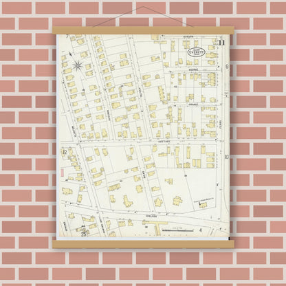 Old map wall art mockup — magnetic wood frame on brick wall — Sanborn Fire Insurance Map from Everett, Middlesex County, Massachusetts (1897), Sheet #0011