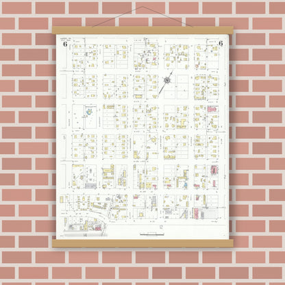 Old map wall art mockup — magnetic wood frame on brick wall — Sanborn Fire Insurance Map from Odessa, Edger County, Texas (1939), Sheet #0006