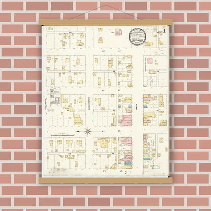 Old map wall art mockup — magnetic wood frame on brick wall — Sanborn Fire Insurance Map from Northwood, Worth County, Iowa (1896) â€” Complete Set