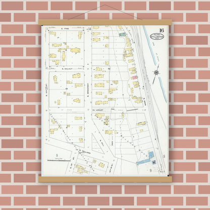 Old map wall art mockup — magnetic wood frame on brick wall — Sanborn Fire Insurance Map from Stillwater, Washington County, Minnesota (1910), Sheet #0016